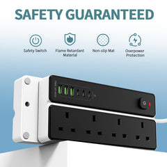 A 4-port Power Board/power Socket/power Strip With 3 USB-A And 3 USB-C Ports, Compatible With 220V-240V, 1.8m Cable, British Plug, Suitable For Home, Kitchen, Outdoor, Hotel, Office, Cruise Vacation