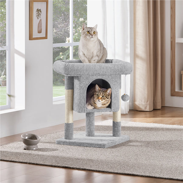 Costoffs 59cm Height Cat Tree, 2-Level Cat Tower Furniture, Climbing Frame with Condo/Plush Perch/Scratch Posts, Cat Climbing Tower for Cats Kittens Pets, Small to Medium-sized Cats, Dark Gray/Light Gray/Black/Pink