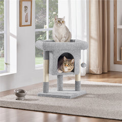 Costoffs 59cm Height Cat Tree, 2-Level Cat Tower Furniture, Climbing Frame with Condo/Plush Perch/Scratch Posts, Cat Climbing Tower for Cats Kittens Pets, Small to Medium-sized Cats, Dark Gray/Light Gray/Black/Pink