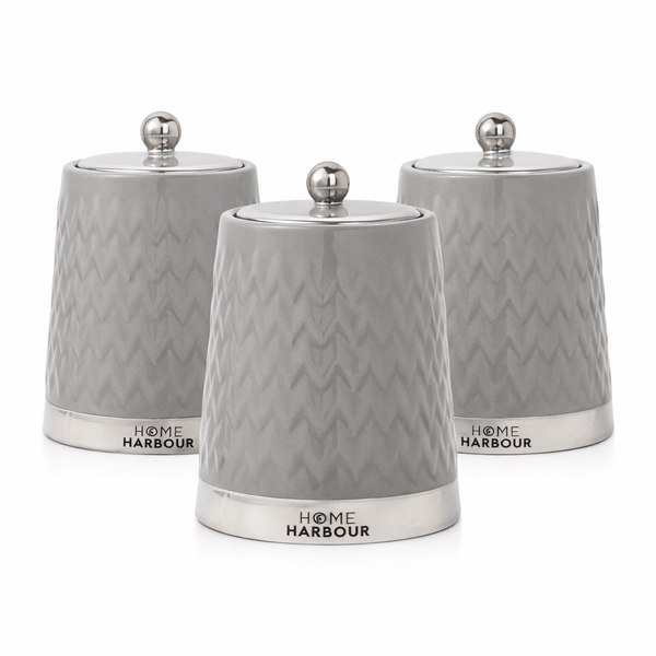 3Pcs Modern Ceramic Kitchen Canisters Set with Airtight Lids | Tea Coffee Sugar Storage Jars | Gloss Finish Countertop Containers for Home Organisation