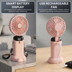 1pc Portable Handheld Fan USB Rechargeable Foldable Mini Desk Fans 5 Speeds, Personal Cooling Fan with Neck Strap for Travel, Office & Outdoor Use, Removable Cover for Easy Clean, Black, Pink, White Options 1 Pack