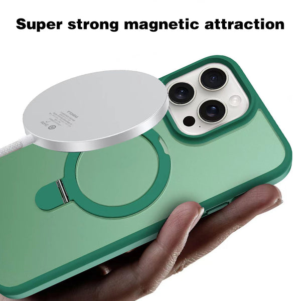TECH SENSE Magnetic Case for iPhone with Stand, Compatible with MagSafe, Foldable Stand, Full Camera Lens Protection, Scratch-Resistant Translucent Matte Shockproof Phone Cover