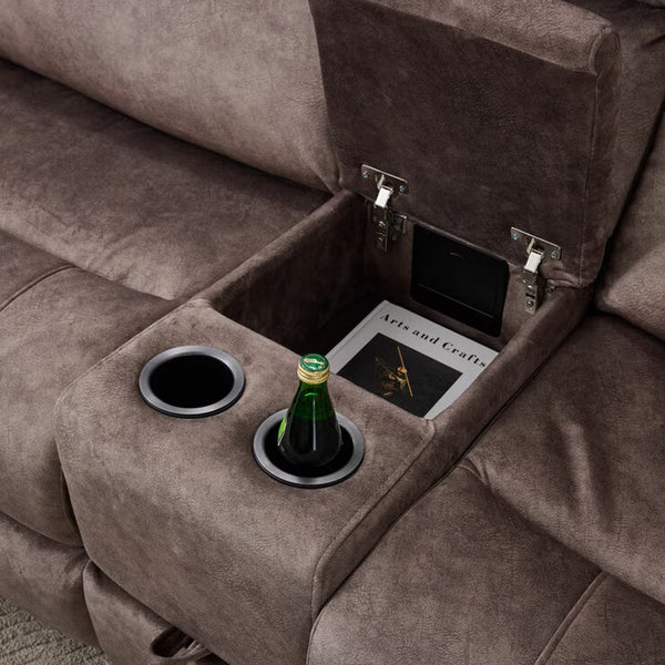 Vegas Brown Fabric Power Reclining Sectional Sofa with Storage Drawer
