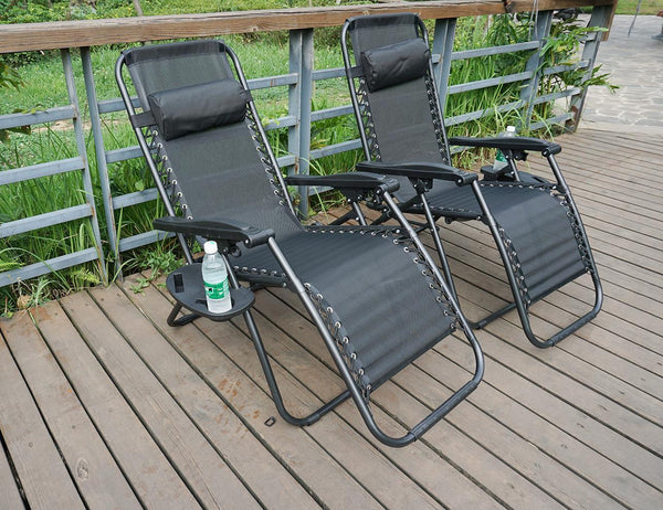 2 x Zero Gravity Reclining Garden Chair Sun Beach Lounger Recliner Outdoor Black