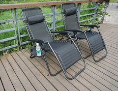 2 x Zero Gravity Reclining Garden Chair Sun Beach Lounger Recliner Outdoor Black