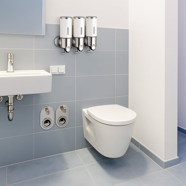 Household Three-Head Wall-Mounted Soap Dispenser Manual Press Shampoo Shower Gel Bathroom Liquid Soap Storage Box White