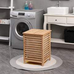 Laundry Basket with Lid, Bamboo Laundry Hamper with Removable Liner Bag, Clothes Hamper Laundry Bin for Bathroom, Bedroom, Dorm, Laundry Room, Freestanding Laundry Clothes Storage Bin, 45L
