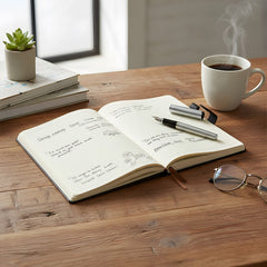 A4 Notebook with Magnetic Snap Closure, 400 Page Thick Lined Notepad in Soft Leather, Durable Business & Office Diary for Work Meetings, Professional Record Book