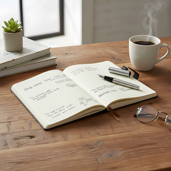 A4 Notebook with Magnetic Snap Closure, 400 Page Thick Lined Notepad in Soft Leather, Durable Business & Office Diary for Work Meetings, Professional Record Book