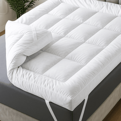 1pc Hotel Quality 10cm Mattress Topper Extra DeepThick Bounce Back Deep Fitted Bed Mattress Pad Quilted Box Stitched with Corner Elasticated Straps Breathable 4 Inches Luxury Mattresses Toppers for Ultimate Comfort, Deep Pocket Elasticated Straps Mattress