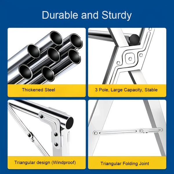 A Stainless Steel Foldable Clothes Drying Rack with Retractable Adjustable Double Bars And A Multi-Functional Drying Rack Suitable for Indoor And Outdoor Use. for Clothes, Quilts, And Bedding, It Provides Space-Saving Storage, Decoration