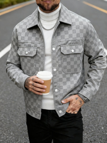Men's Collared Shirt Thin Jacket Coat Casual Versatile Trendy High-End Workwear Top Checkered Spring/Autumn Shirt Jacket No Lining