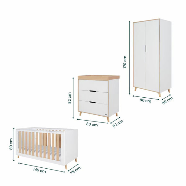 Tutti Bambini Fika 4 Piece Nursery Set with Sprung Mattress, White & Light Oak