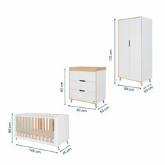 Tutti Bambini Fika 4 Piece Nursery Set with Sprung Mattress, White & Light Oak
