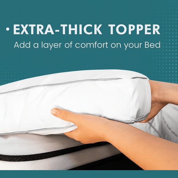 Extra Thick 10cm Mattress Topper, Hotel Quality Soft Quilted Mattress Pad, Brushed Top with Virgin Ball Hollowfiber Filling, Elastic Corner Straps Fits Mattress up to 40cm Deep