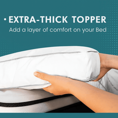 Extra Thick 10cm Mattress Topper, Hotel Quality Soft Quilted Mattress Pad, Brushed Top with Virgin Ball Hollowfiber Filling, Elastic Corner Straps Fits Mattress up to 40cm Deep