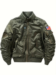 Men'S Casual Stand Collar Bomber Jacket, Chic Novelty Design Zip Up Tactical Jacket with Multi-Pocket, Fall Winter Outdoor