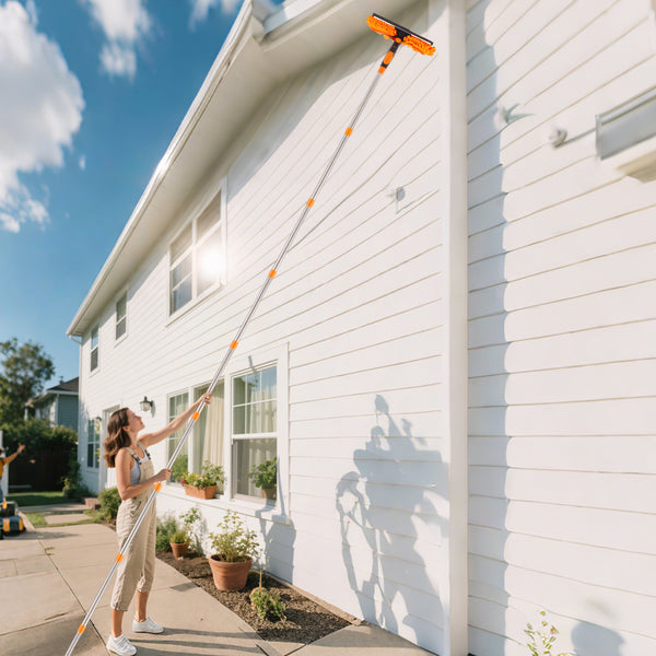 1pc 10-Section Extra-long 4.3m Telescopic 2-in-1 Window Glass Cleaner Wipe and Scraper Double-sided Use, Suitable for High-rise Windows Walls Cars Indoor Outdoor Cleaning Professional Rod Kit