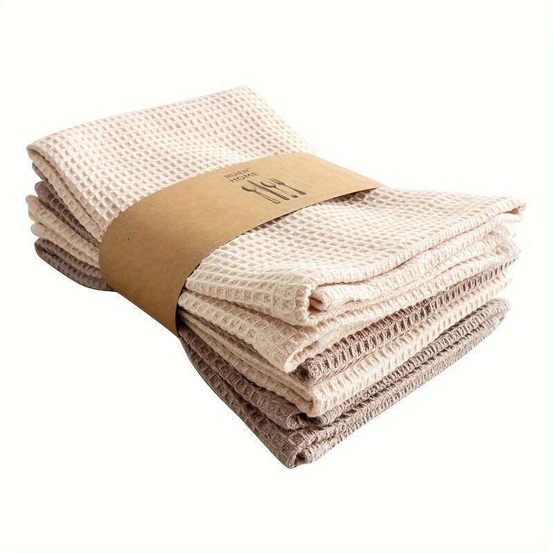 Modern Waffle Weave Dish Cloths Set - 100%, Hand Wash Only, Square Kitchen Towels with Hanging Loop, Solid Color, Highly Absorbent & Durable for Dishes & Countertops, Mixed 4pcs