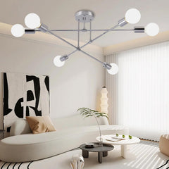 6-Light Modern Gold Sputnik Chandelier, Industrial Semi Flush Mount Ceiling Light Fixture, E27 Hardwired Metal Lamp for Living Room Dining Room