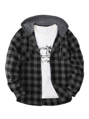 3pcs Men's New York Fashion Trendy Plaid Shirt Hooded Plaid Sweatshirt Flannel Hoodie