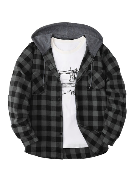 3pcs Men's New York Fashion Trendy Plaid Shirt Hooded Plaid Sweatshirt Flannel Hoodie