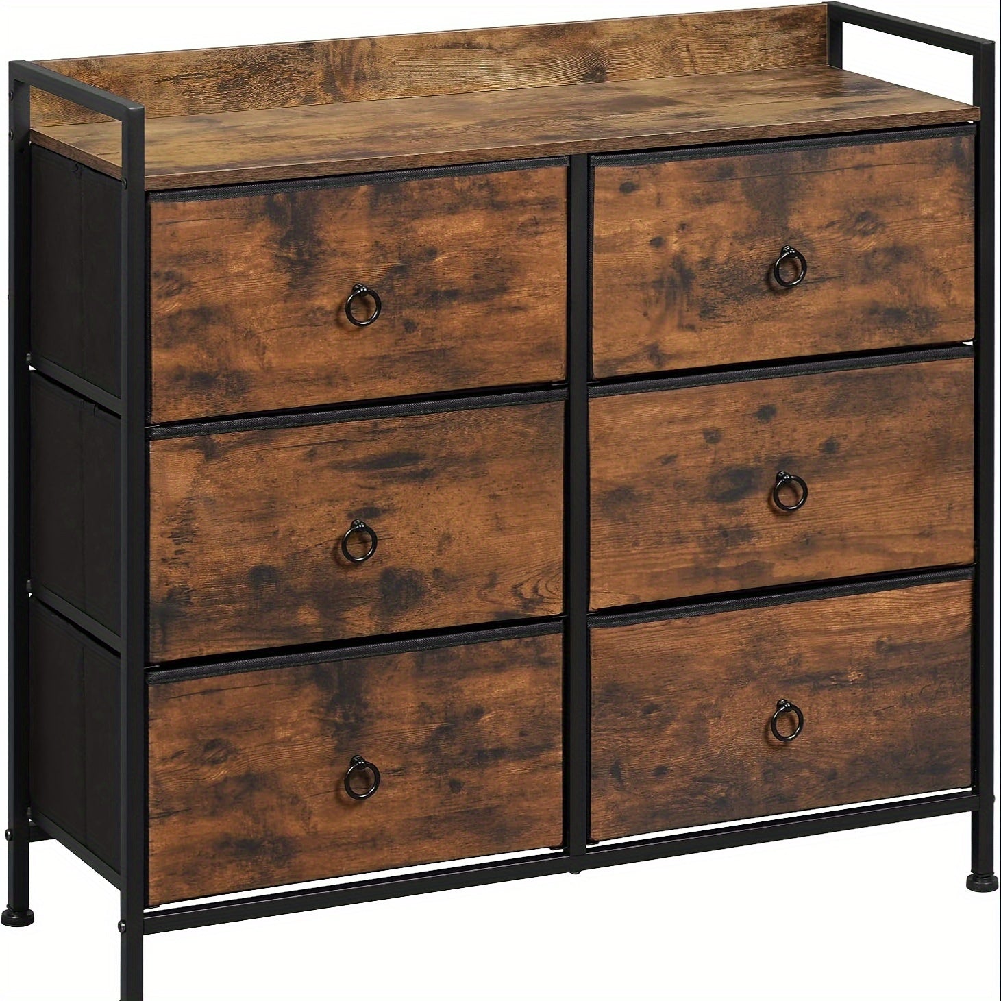 1pc Chest of Drawers, Cabinet with 6 Fabric Drawers, Storage Cabinet Sideboard for Bedroom Living Room Hallway, Metal Frame, Industrial Style