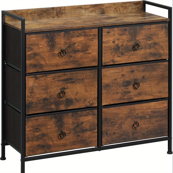 1pc Chest of Drawers, Cabinet with 6 Fabric Drawers, Storage Cabinet Sideboard for Bedroom Living Room Hallway, Metal Frame, Industrial Style
