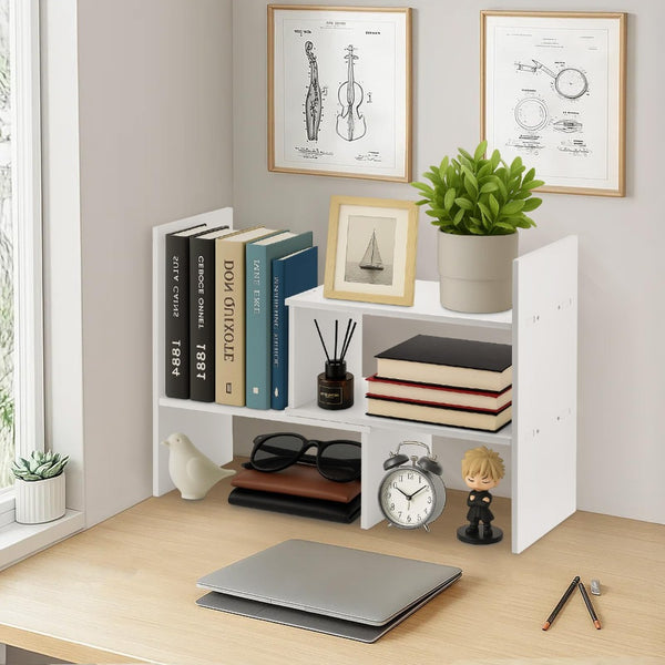 Expandable Desk Wood Desktop Book Shelf Organiser Office Storage Bookcase for Home or Office