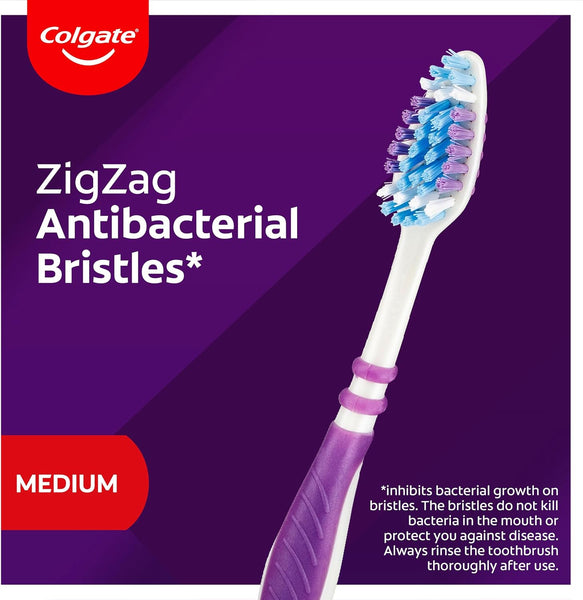 Colgate Zig Zag Medium Manual Toothbrush - Multi Angle Cross Bristles with Flexible Neck for Gum Comfort - 3 Count (Pack of 1)