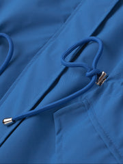 Drawstring Waist Hooded Zip Up Coat, Casual Long Sleeve Coat for Fall & Winter, Women's Clothing