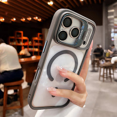 Phone Case: Luxury Matte Transparent Non-slip Shockproof Magnetic Bracket Phone Case for iPhone 17 Air 16 15 14 13 12 11 Pro Max Plus with Lens Film Protection Cover