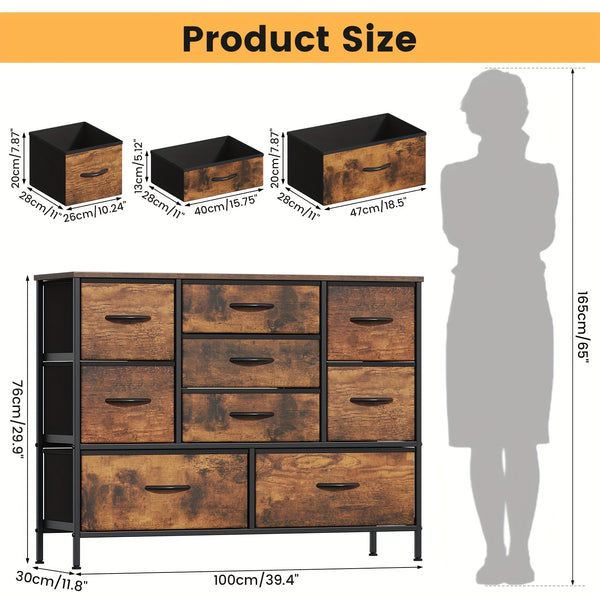 Stylish Large 9 Drawers Dresser with Durable Metal Frame, Scratch-Resistant MDF Top, And Spacious Fabric Drawers - Tall Chest Of DrawersPerfect for Elegant Bedroom, Cozy Living Room Or Functional Office Use