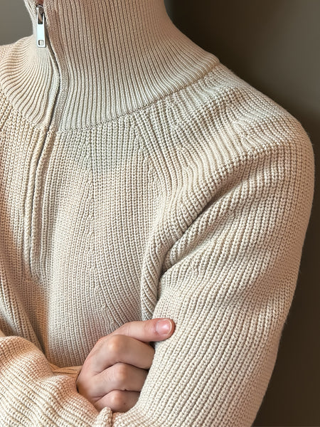 Men's Solid Color Minimalist Raglan Sleeve Thick Zip-Up Sweater for Autumn/Winter