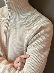 Men's Solid Color Minimalist Raglan Sleeve Thick Zip-Up Sweater for Autumn/Winter