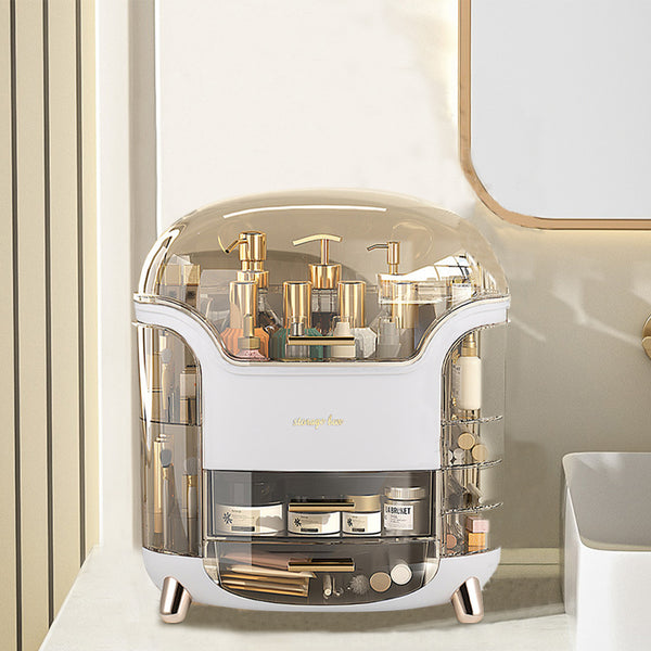 Jewelry Storage Box, Portable Makeup Storage Organiser with Clear Lid, Skincare Organiser Drawers Beauty Holder Cosmetic Organisers for Bathroom, Dressing Table Organisers, L28*W20*H34cm, White