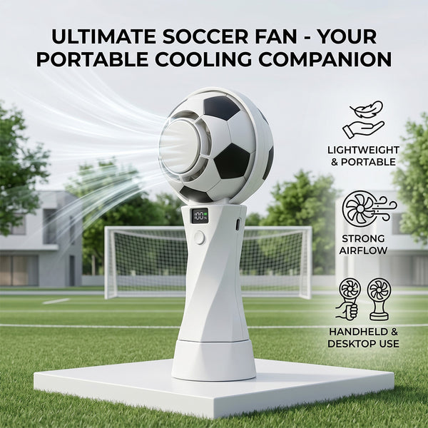 Portable Football Design Handheld Fan, USB Rechargeable Mini Fan, High-Velocity Portable USB Cooling Fan with Digital Display, Mini Soccer Desk Fan for Sports & Travel