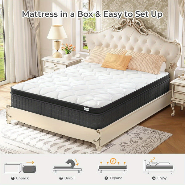 10-Inch Hybrid Pocket Spring Mattress Designed for Pressure Relief And Motion Isolation, Medium-Firm, Delivered in a Box.