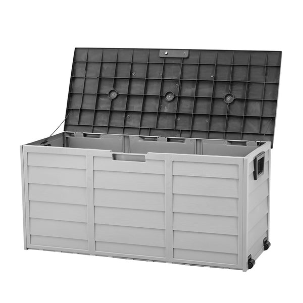 290L Lockable Waterproof Storage Box – Heavy-Duty Outdoor Deck Chest with Wheels Garden & Patio Recycling Bin Organizer for Tools, Cushions (112*49*54cm)