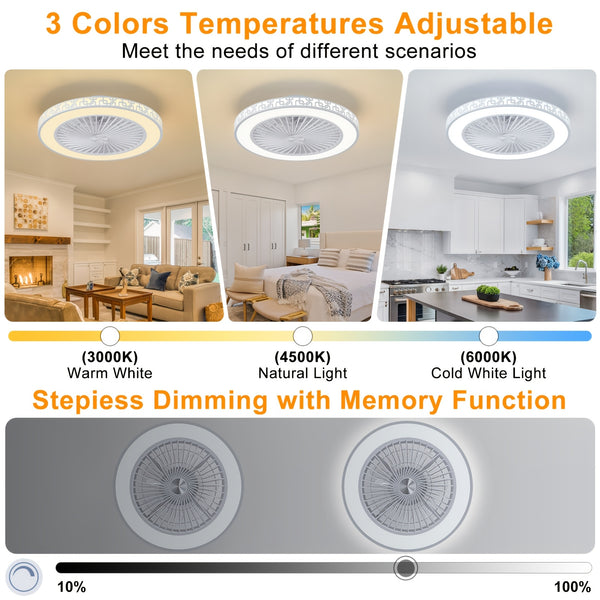 Ceiling Fans with Lights And Remote, 48Cm LED Fan Ceiling Light, 3000K-6000K Dimmable Smart Ceiling Fan Light, 6 Wind Speeds & Reversible, Modern Fan Light Ceiling for Bedroom Kitchen Living Room