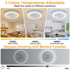 Ceiling Fans with Lights And Remote, 48Cm LED Fan Ceiling Light, 3000K-6000K Dimmable Smart Ceiling Fan Light, 6 Wind Speeds & Reversible, Modern Fan Light Ceiling for Bedroom Kitchen Living Room