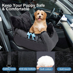 Comfortable Car Seat for Small Dogs And Cats, Featuring a Safety Leash, Storage Pocket, And Non-Slip Base, Perfect for Safe Travel (Black, 50X50X20Cm)
