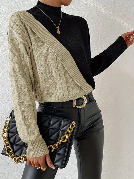 Women'S Sweater - & Color Block, Stand Collar Long Sleeve Pullover, Fall/Winter Layering Essential for Everyday & Formal Outfits, Cute Sweaters