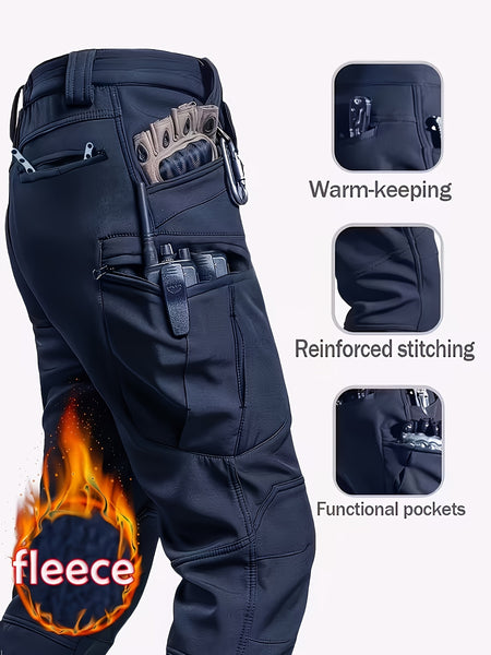 Men's -Lined Tactical Cargo Pants for Winter, New Multi-Functional Pockets, Softshell Stretch Warm Fabric, Windproof, Durable, Tear-Resistant, Suitable for Middle-Aged and Elderly, Outdoor Hiking, Travel, Snowy Weather, No Belt