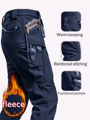 Men's -Lined Tactical Cargo Pants for Winter, New Multi-Functional Pockets, Softshell Stretch Warm Fabric, Windproof, Durable, Tear-Resistant, Suitable for Middle-Aged and Elderly, Outdoor Hiking, Travel, Snowy Weather, No Belt