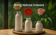 Set of 3 Small Ceramic Vases for Home Decor Table Centrepieces Rustic Farmhouse Style, Mini Decorative Vases (White)
