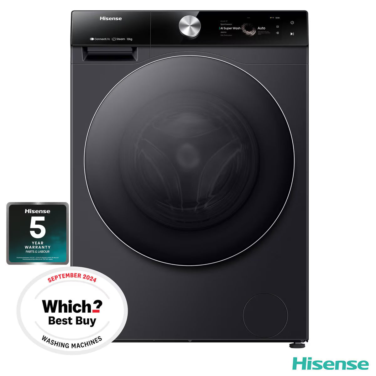 Hisense WF7S1247BB, 12Kg, 1400Rpm, Washing Machine a Rating in Black