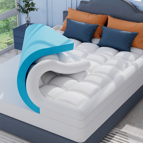 7.62cm (2+1) Luxury Mattress Topper - Dual Layer Design with Cooling Gel, Soft Down Alternative Pillowtop, And Breathable Cover for Pressure , Temperature Regulation, And Ultimate Comfort Support