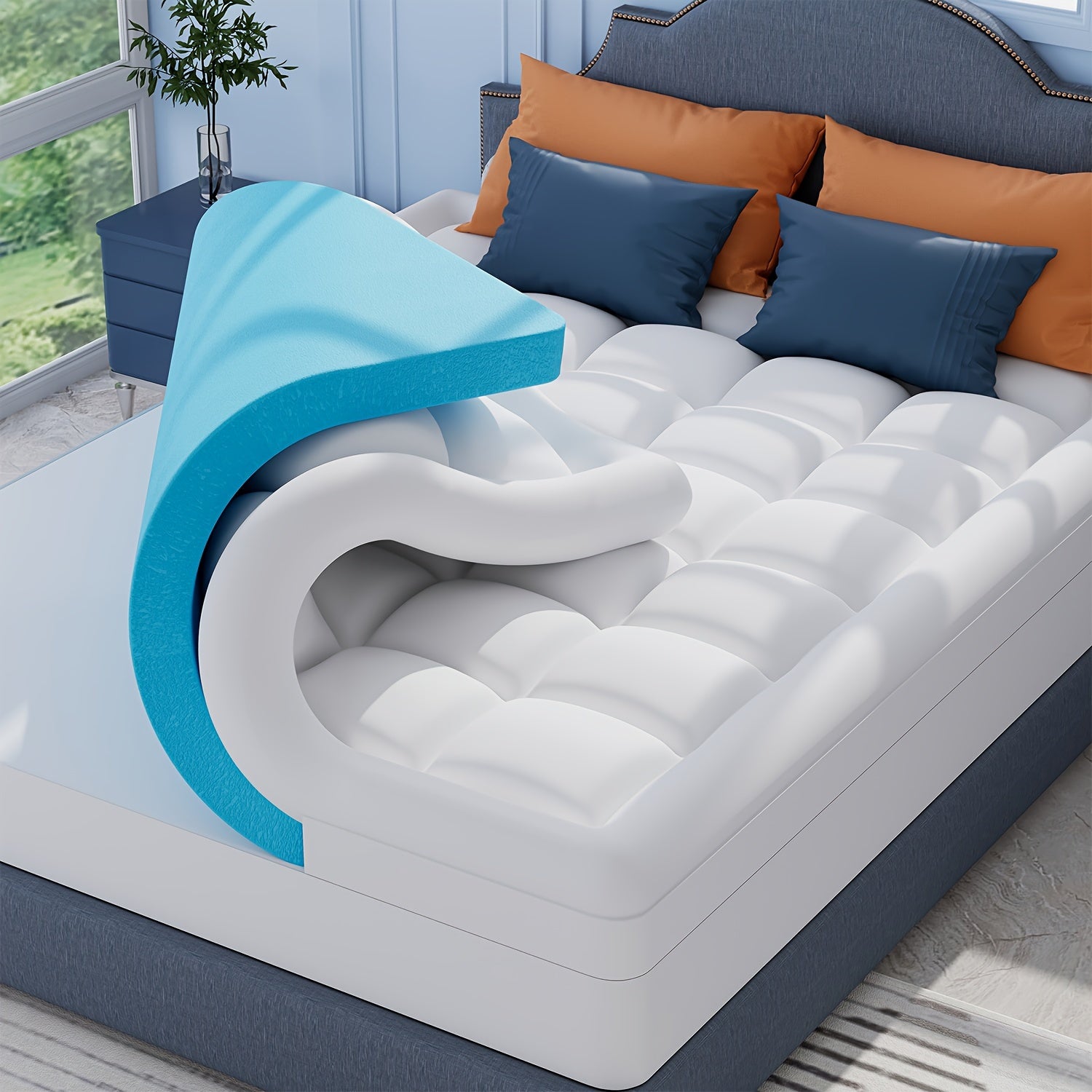 7.62cm (2+1) Luxury Mattress Topper - Dual Layer Design with Cooling Gel, Soft Down Alternative Pillowtop, And Breathable Cover for Pressure , Temperature Regulation, And Ultimate Comfort Support