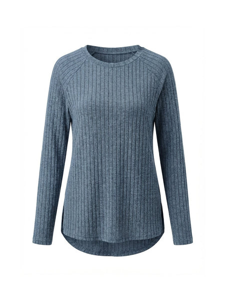 Ladies' Basic Long-Sleeve Sweater, Loose-Fit Top with Elegant Crew Neck.